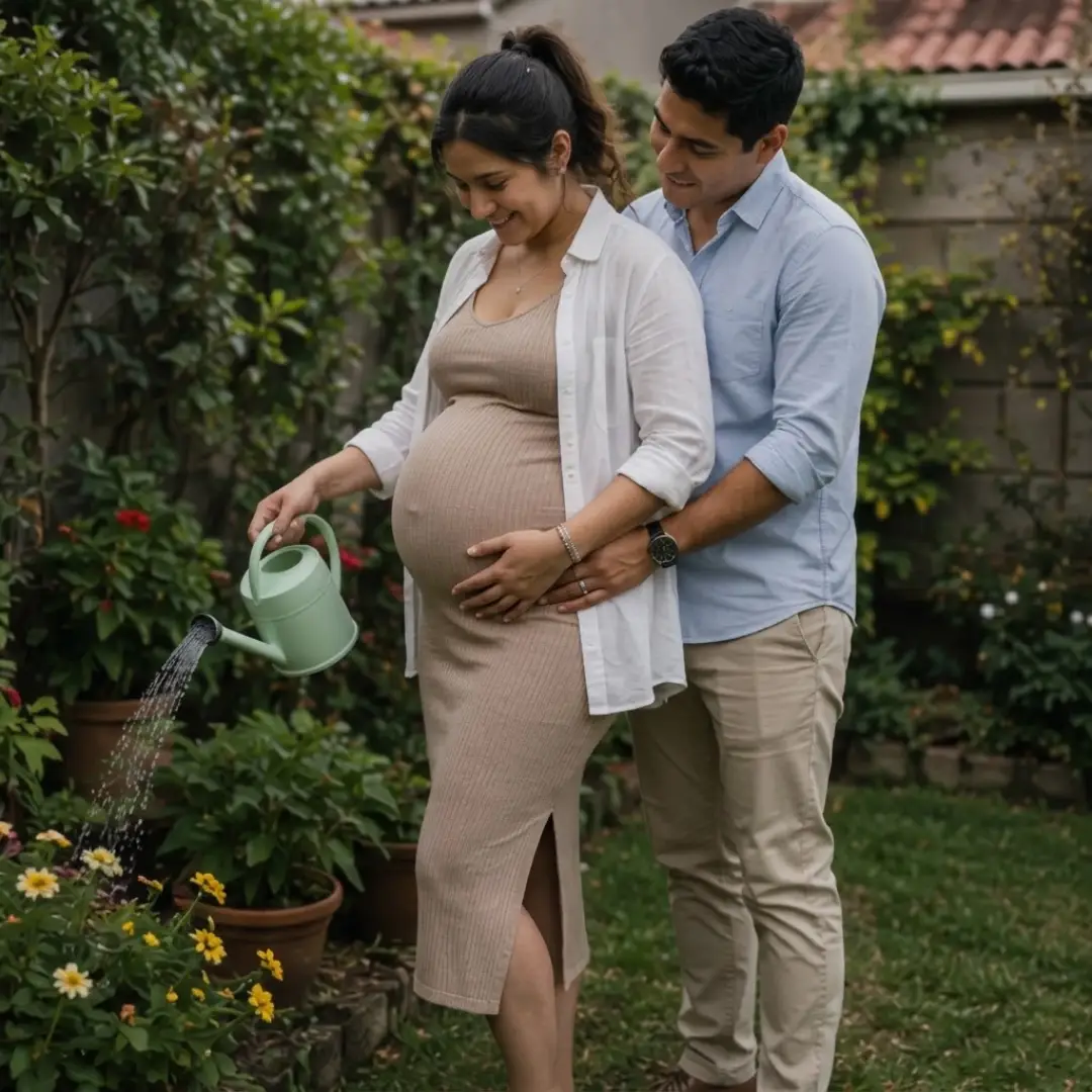La pareja cuidando juntos su jardín